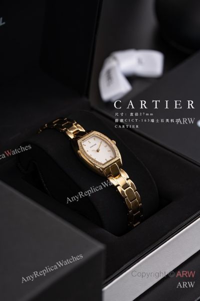 High Quality Replica CARTIER Tonneau Collection Different Colors Stainless Steel Bracelet Different Colors Face Dial Stainless Steel Diamond Inlaid Barrel Shaped Integrated Case Watch 27mm